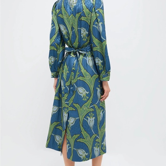 TUCKERNUCK Deco Floral Satin Faven Dress Green Deco Floral Midi Satin Sz S NEW - Picture 3 of 13